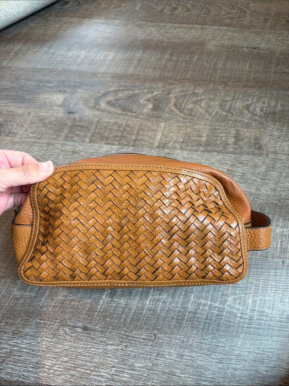Cole Haan Tan Woven Leather Toiletry Bag Travel 10” - Picture 4 of 11